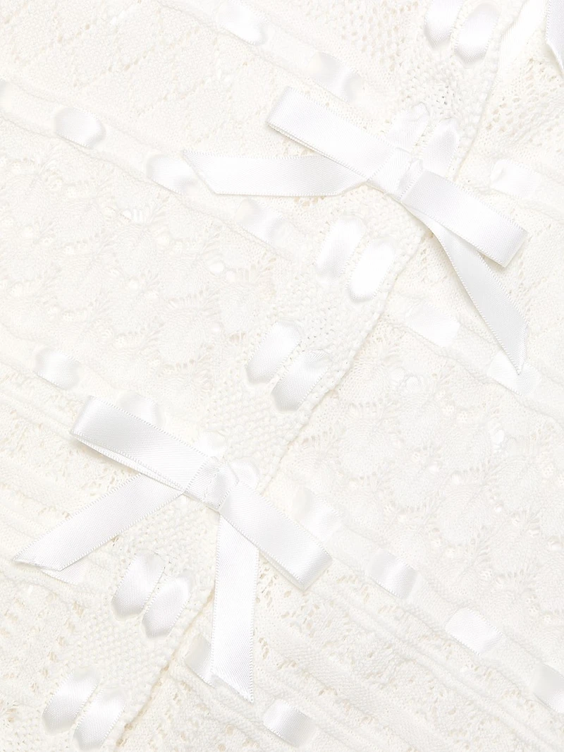 Roseline Bow Pointelle-Knit Cardigan