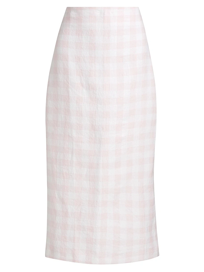 Biselle Checked Linen Midi-Skirt