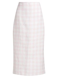 Biselle Checked Linen Midi-Skirt