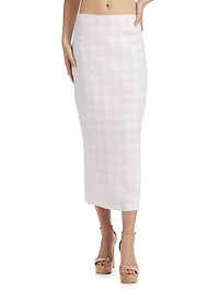 Biselle Checked Linen Midi-Skirt