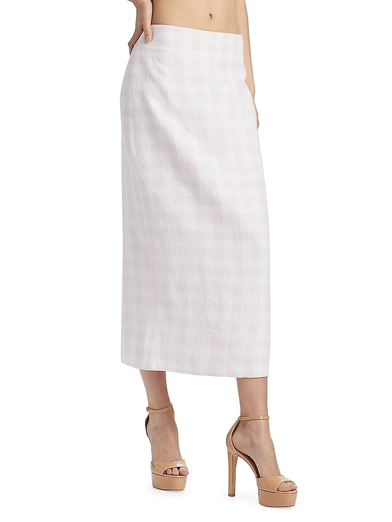 Biselle Checked Linen Midi-Skirt