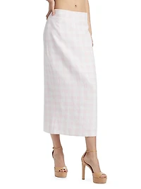 Biselle Checked Linen Midi-Skirt