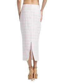 Biselle Checked Linen Midi-Skirt