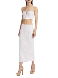 Biselle Checked Linen Midi-Skirt