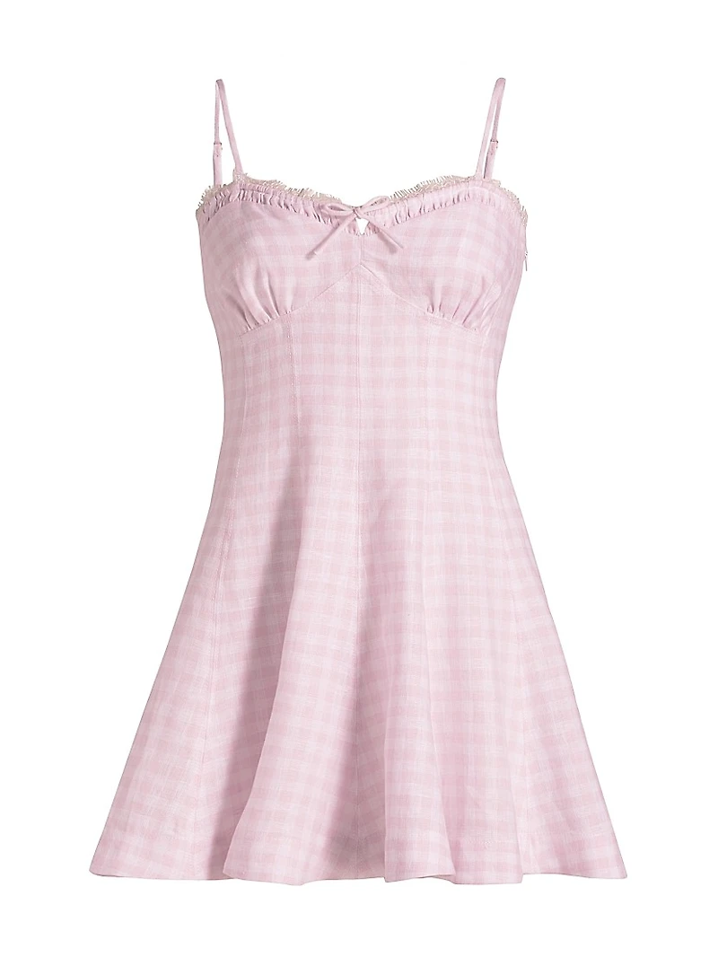 Shai Gingham Linen Sweetheart Minidress
