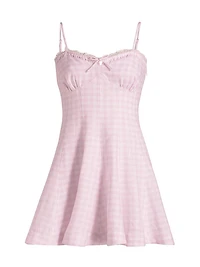 Shai Gingham Linen Sweetheart Minidress