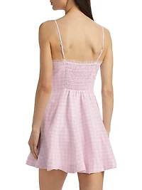 Shai Gingham Linen Sweetheart Minidress
