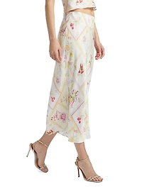Castle Printed Silk-Blend Midi-Skirt