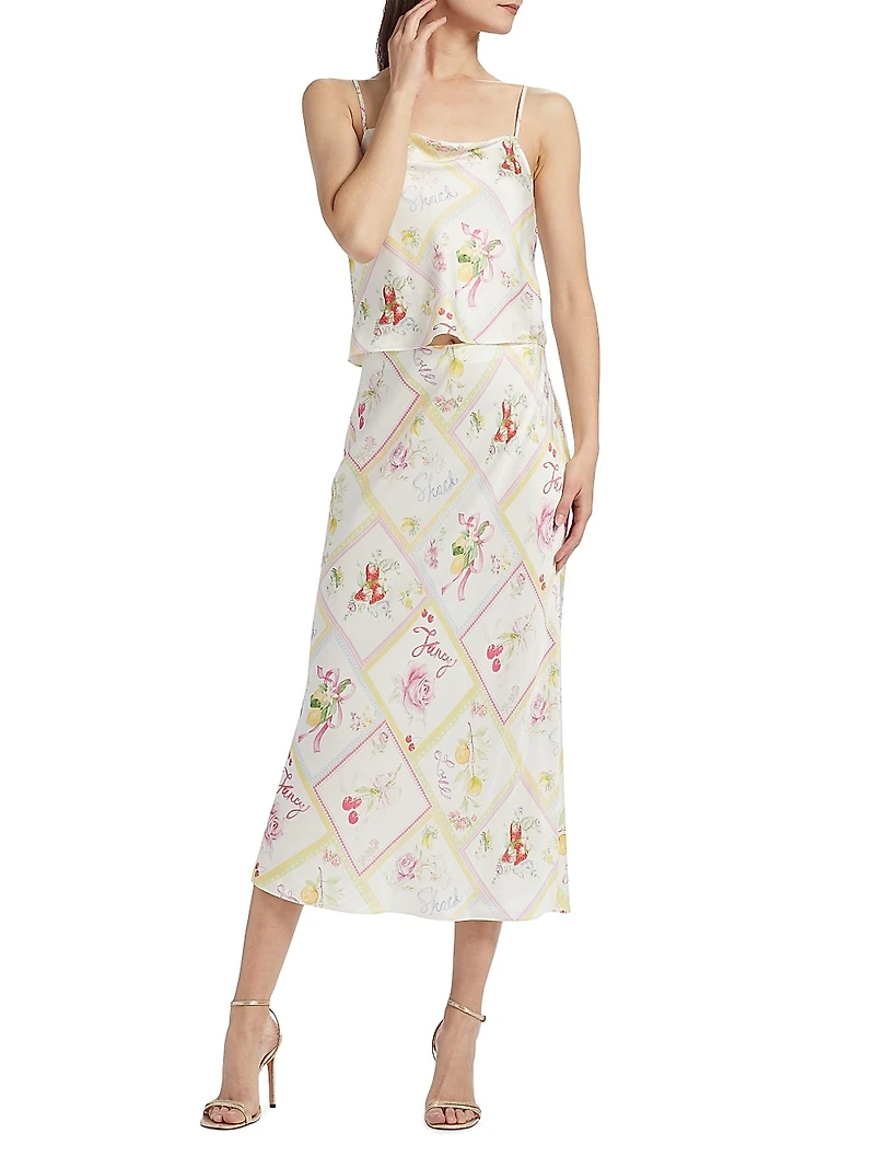 Castle Printed Silk-Blend Midi-Skirt