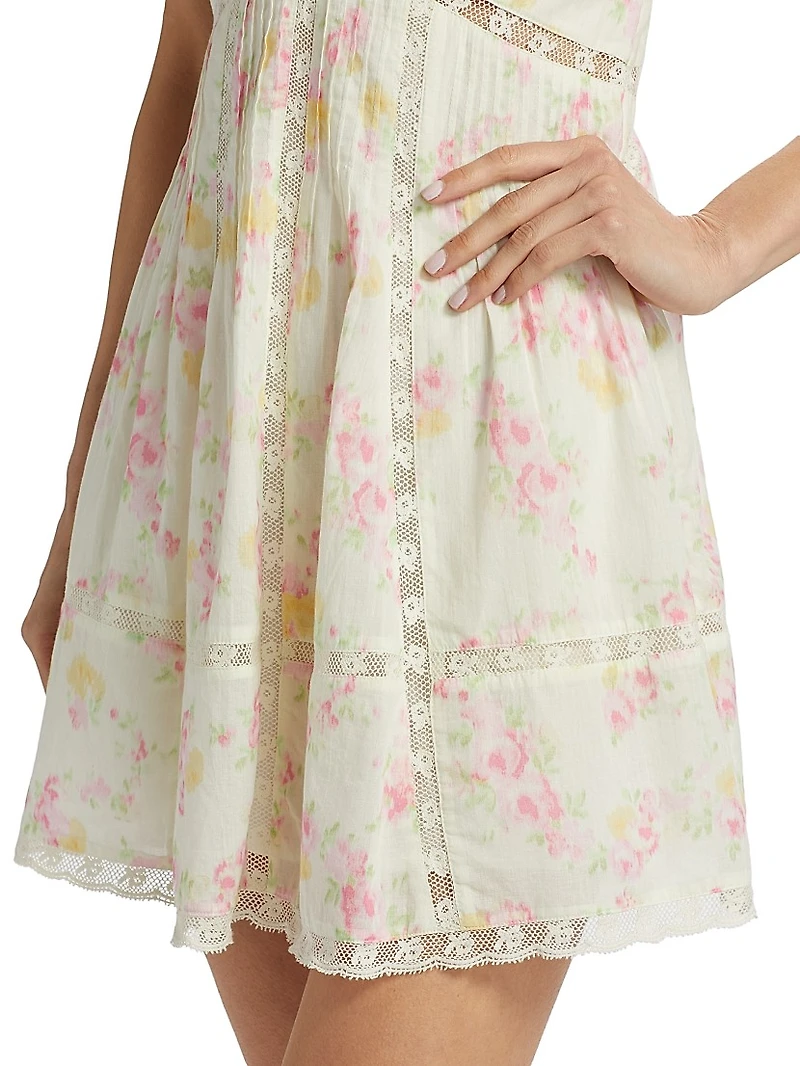 Docila Floral Cotton Lace-Trim Minidress