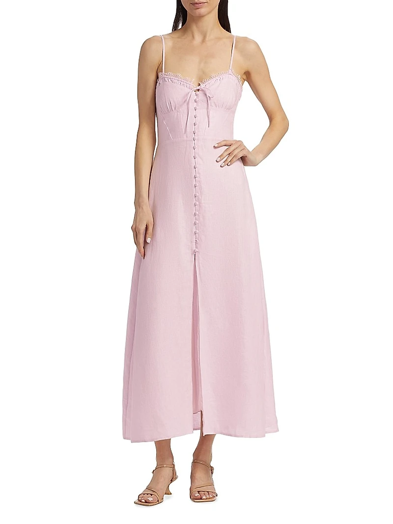 Linella Linen Sweetheart Fit & Flare Maxi Dress
