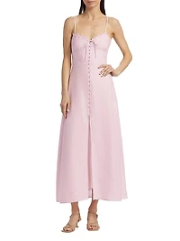 Linella Linen Sweetheart Fit & Flare Maxi Dress