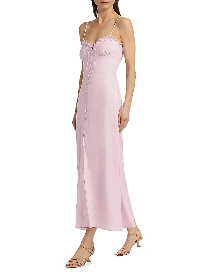 Linella Linen Sweetheart Fit & Flare Maxi Dress
