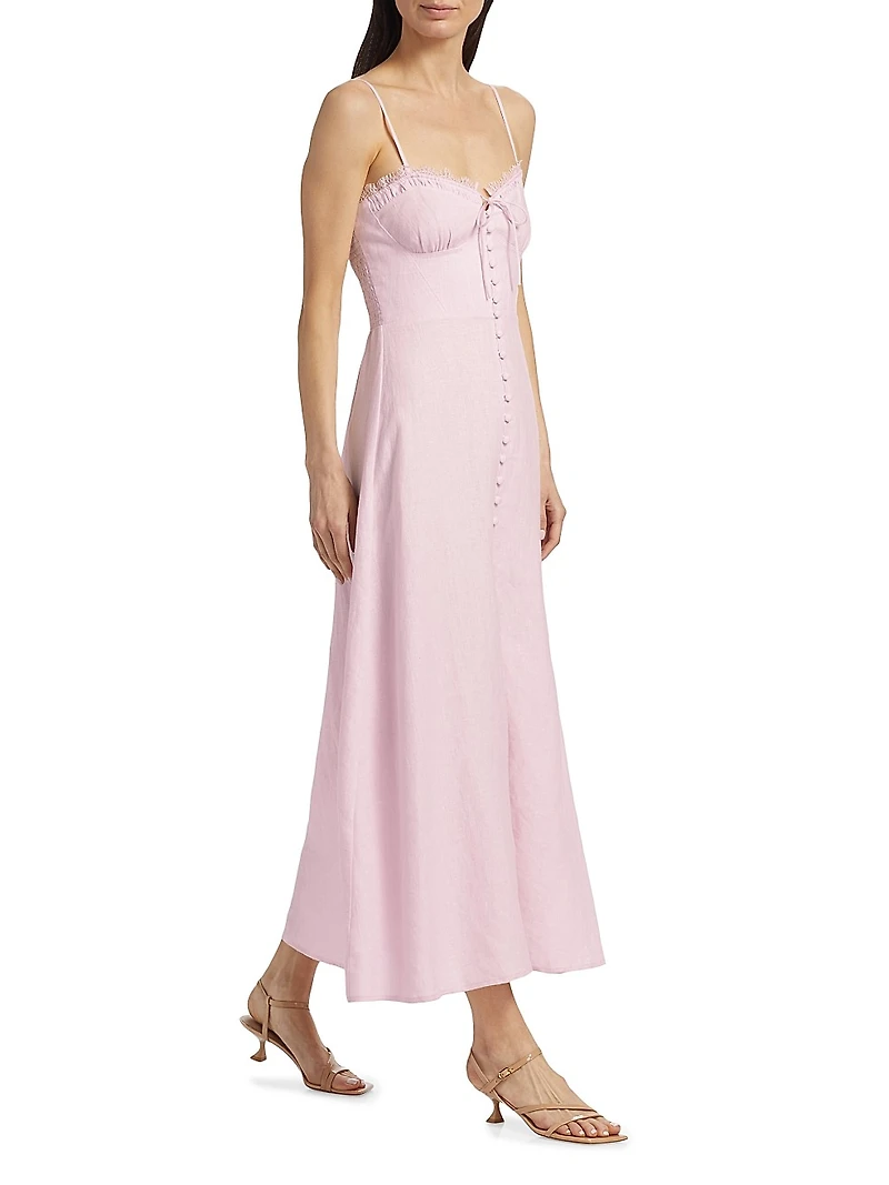 Linella Linen Sweetheart Fit & Flare Maxi Dress