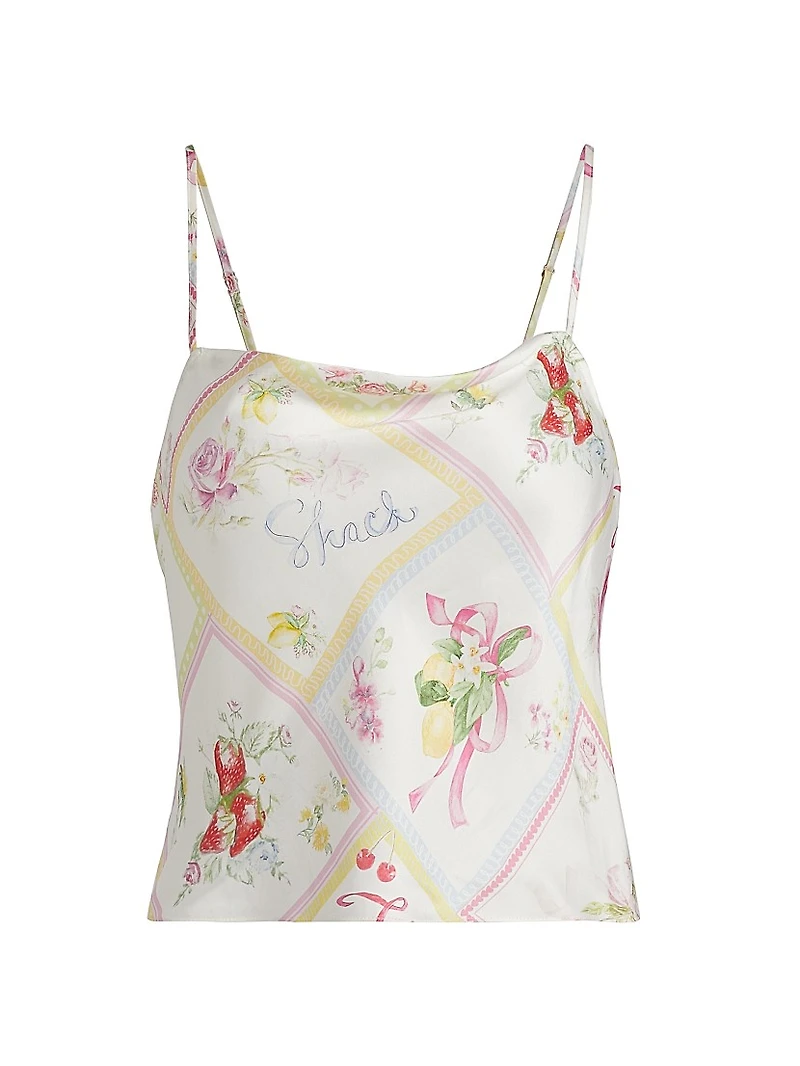 Cabi Printed Silk-Blend Crop Top