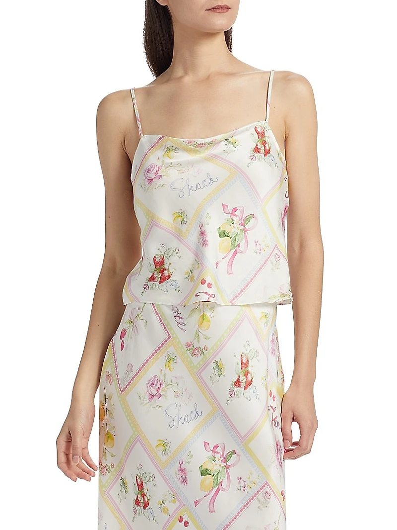 Cabi Printed Silk-Blend Crop Top