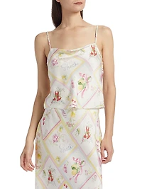 Cabi Printed Silk-Blend Crop Top