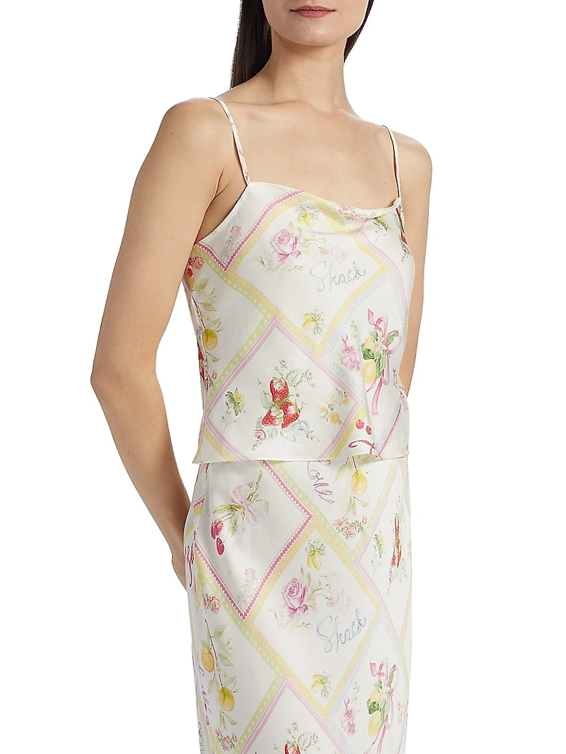 Cabi Printed Silk-Blend Crop Top