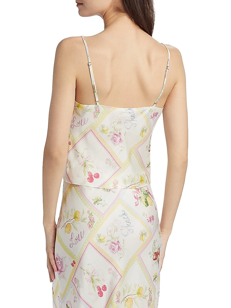 Cabi Printed Silk-Blend Crop Top