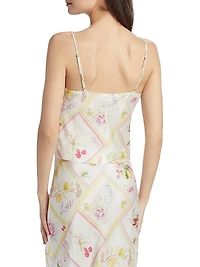 Cabi Printed Silk-Blend Crop Top