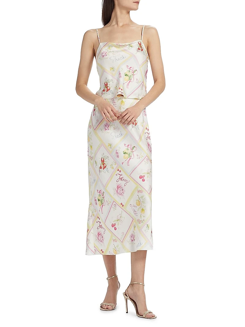 Cabi Printed Silk-Blend Crop Top