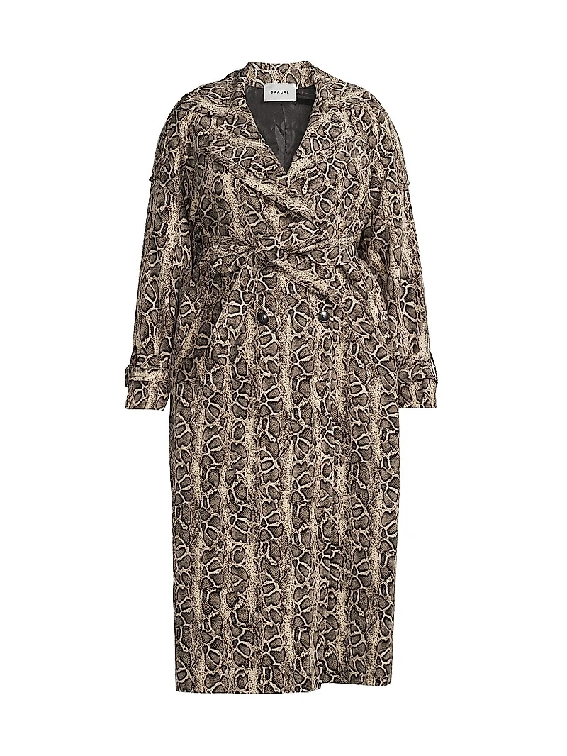 Aria Python-Print Double-Breasted Trench Coat