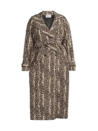 Aria Python-Print Double-Breasted Trench Coat