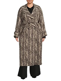 Aria Python-Print Double-Breasted Trench Coat