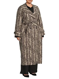 Aria Python-Print Double-Breasted Trench Coat