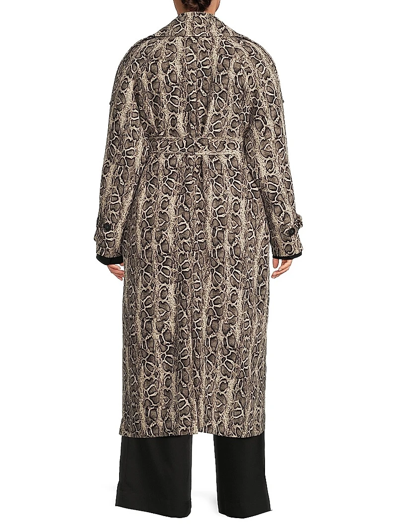 Aria Python-Print Double-Breasted Trench Coat