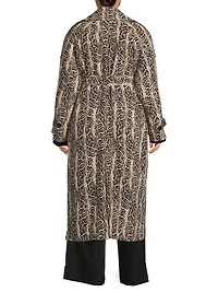 Aria Python-Print Double-Breasted Trench Coat