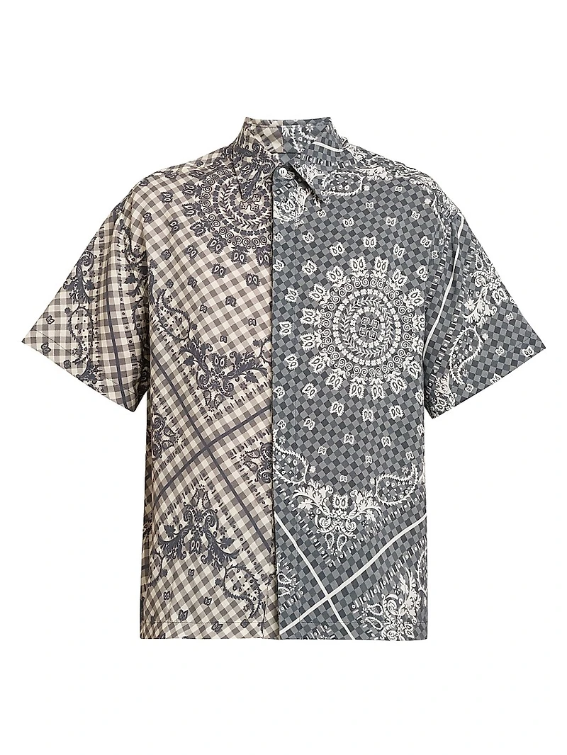 Split Gingham Bandana Short-Sleeve Shirt