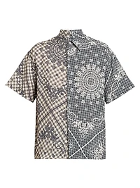 Split Gingham Bandana Short-Sleeve Shirt