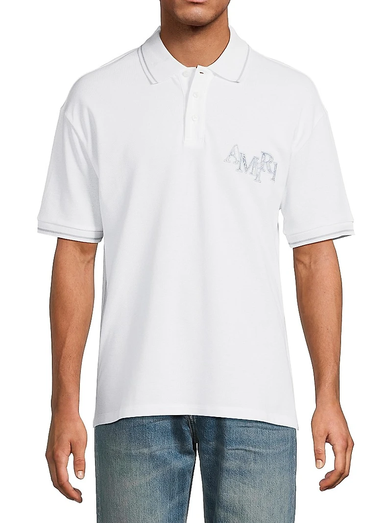 Staggered Logo Cotton Polo Shirt