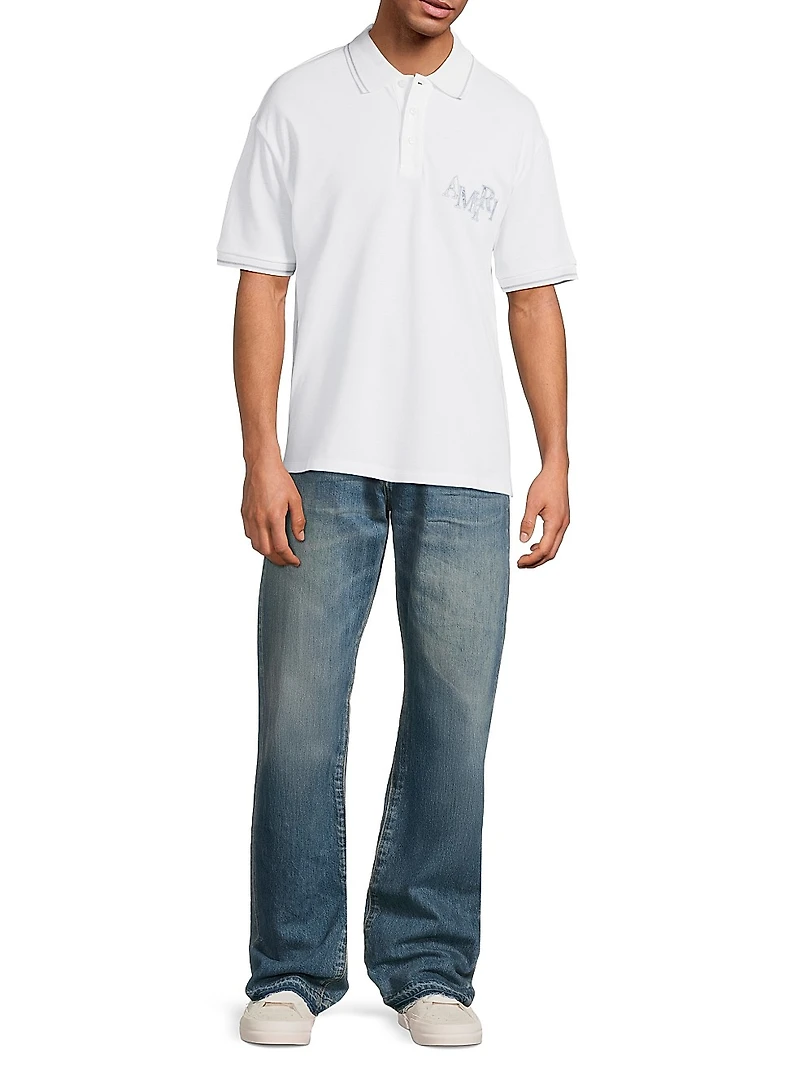 Staggered Logo Cotton Polo Shirt