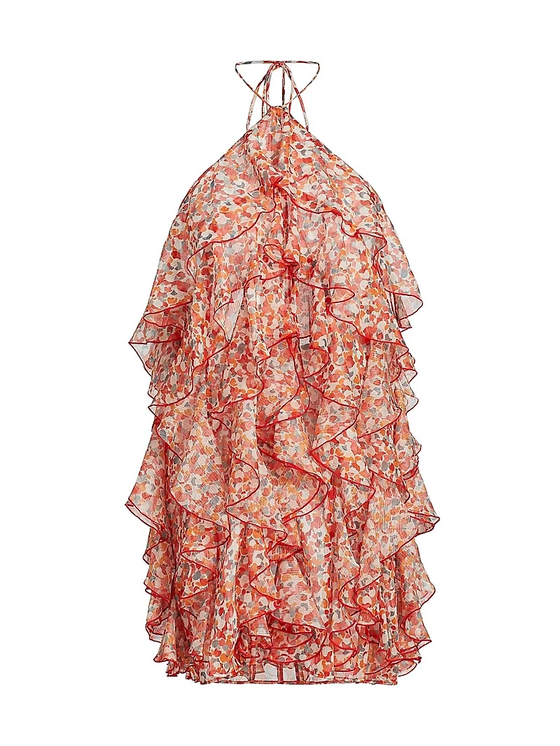 Gabriella Printed Ruffled Halterneck Minidress