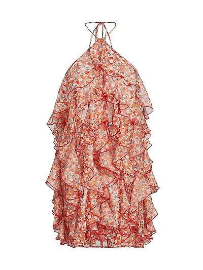 Gabriella Printed Ruffled Halterneck Minidress
