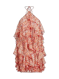 Gabriella Printed Ruffled Halterneck Minidress