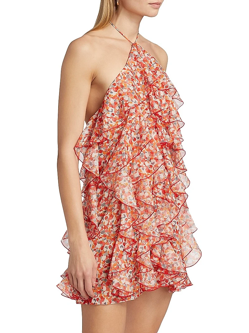 Gabriella Printed Ruffled Halterneck Minidress