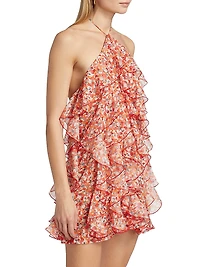Gabriella Printed Ruffled Halterneck Minidress