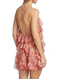 Gabriella Printed Ruffled Halterneck Minidress