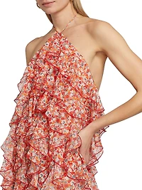 Gabriella Printed Ruffled Halterneck Minidress