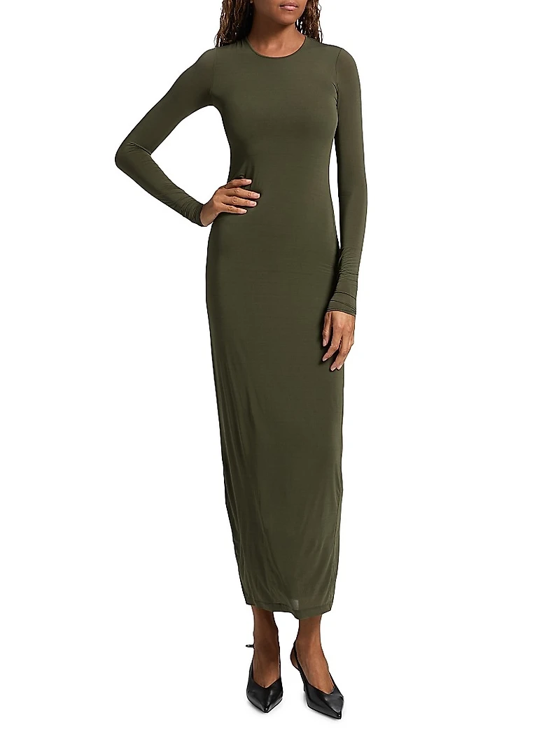Sheer Long-Sleeve Maxi Dress