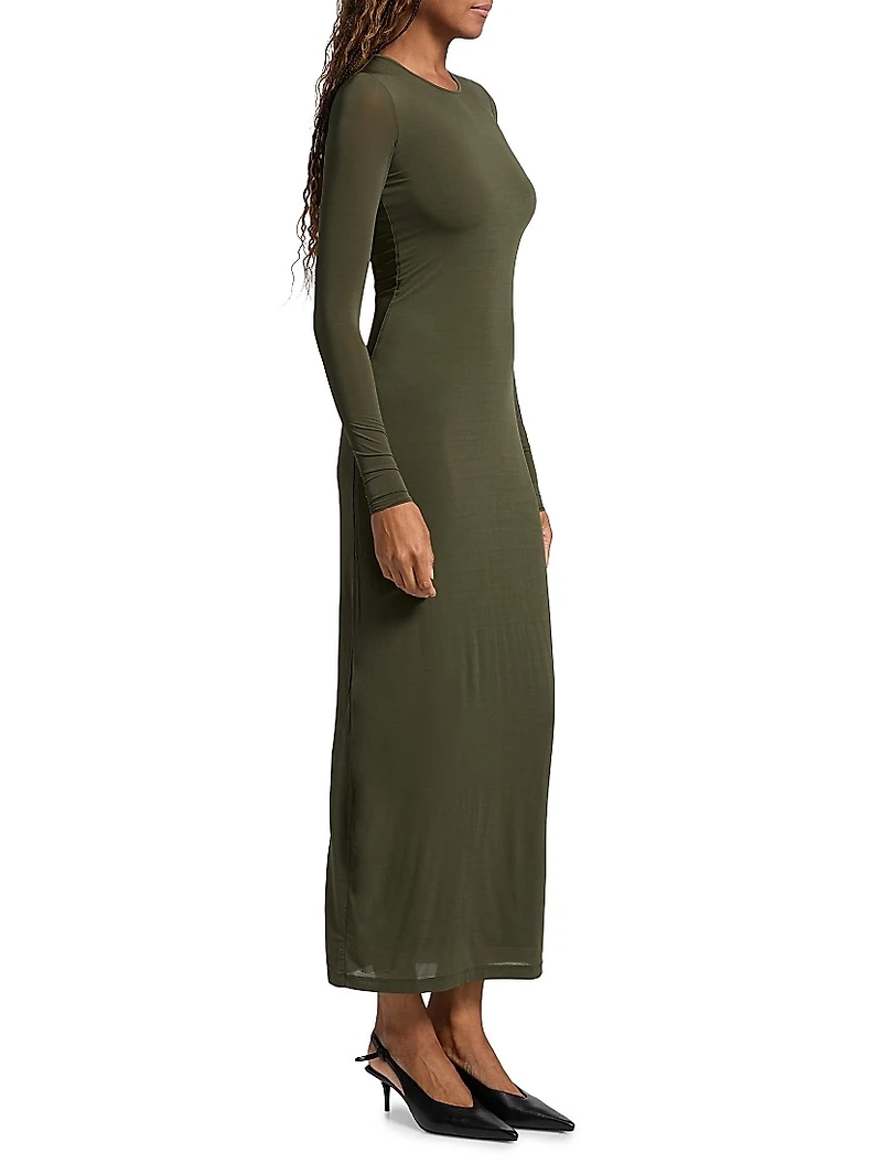 Sheer Long-Sleeve Maxi Dress