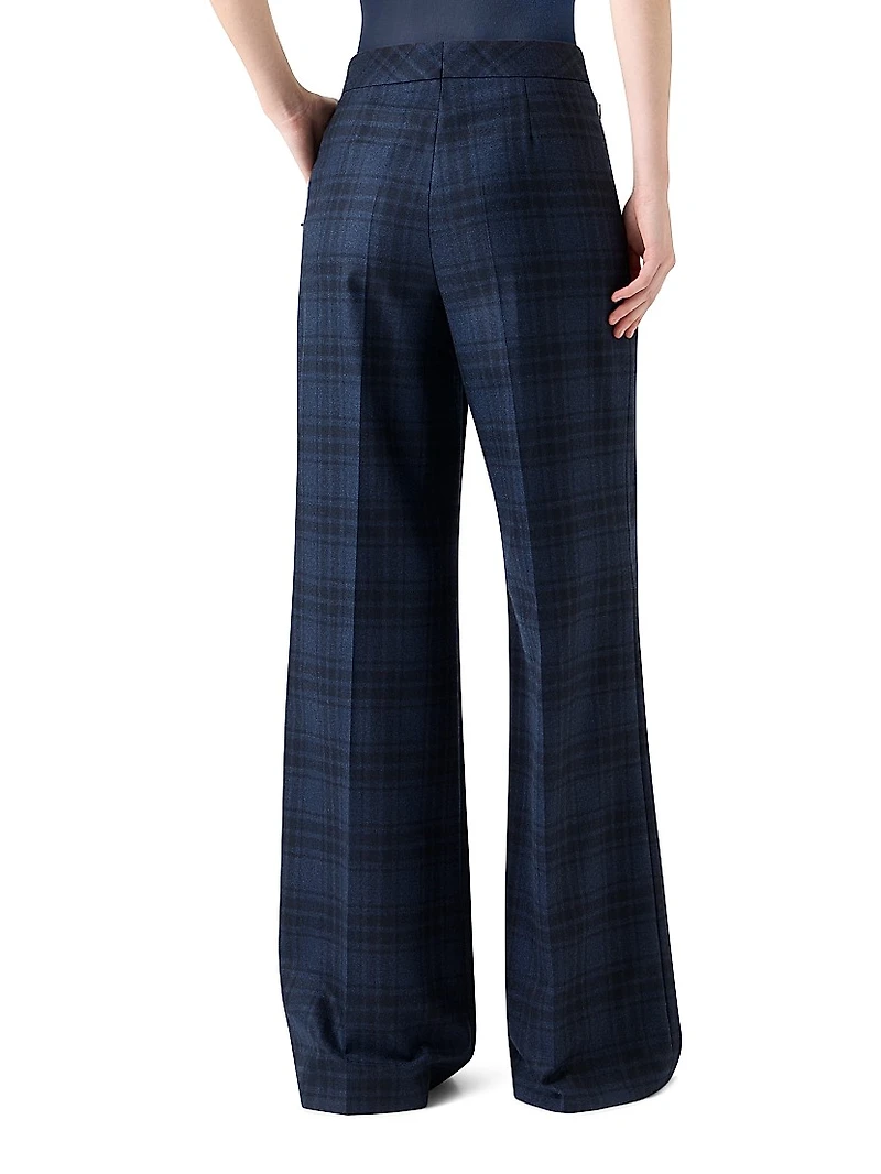 Fior Plaid Flannel Wide-Leg Pants