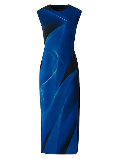 Printed Virgin-Wool Midi-Dress
