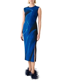 Printed Virgin-Wool Midi-Dress