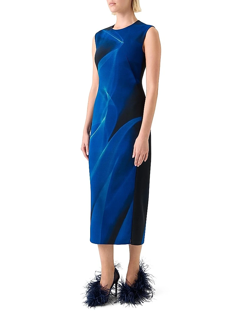 Printed Virgin-Wool Midi-Dress