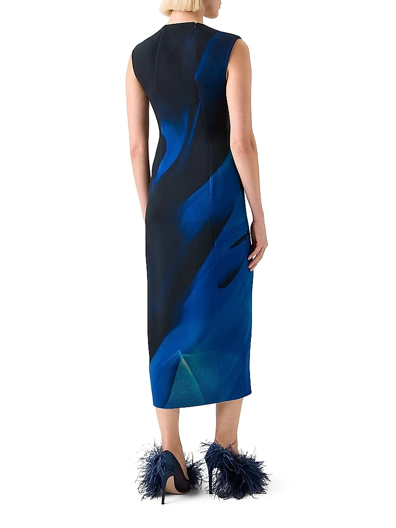 Printed Virgin-Wool Midi-Dress
