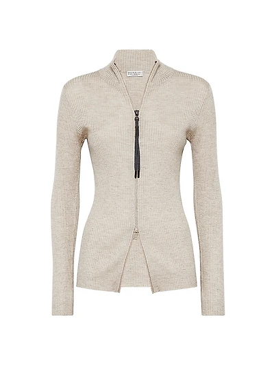 Sparkling Cashmere and Silk Lightweight Ribbed Cardigan